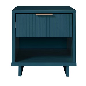 Nightstand In Midnight Blue With Drawer And <b>Open</b> Shelf <b>Storage</b> <b>Unit</b> For Bedroom Or Living Room - Product Image 1