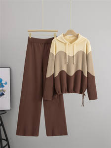 เสื้อไหมพรมผสมแขนยาวมีฮู้ดตัดต่อสีสันสำหรับผู้หญิง ชุดลำลองใหม่สำหรับฤดูใบไม้ร่วงและฤดูหนาว - Product Image 1