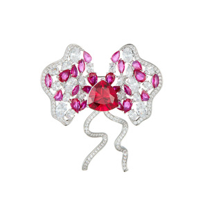 Micro Set Zircon <b>Bow</b> Brooch Rose <b>Red</b> Corsage Women's Party Accessory Zinc Alloy XC07013 - Product Image 5