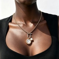 Collier vintage à chaîne dorée superposée avec pendentif cœur, montre de poche et breloque perle pour femme