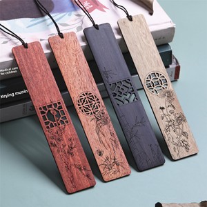 Chinese-style Classic Wooden Bookmarks Hollowed-out Window Flower Designs Engraved Mixed Colors Die-Cut-Company School Gift