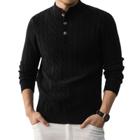 Herren Klassischer Modischer Gestrickter Wollmischung Pullover Langarm Rundhals Lässiger Warmer Winter Einreihiger Maßgeschneiderter Vorderknopf-Pullover