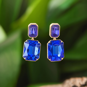Fashion Drop Earrings PVD Gold Plated 316L Stainless Steel Blue Crystal Stones Sustainable Resistant Jewelry - Product Image 3