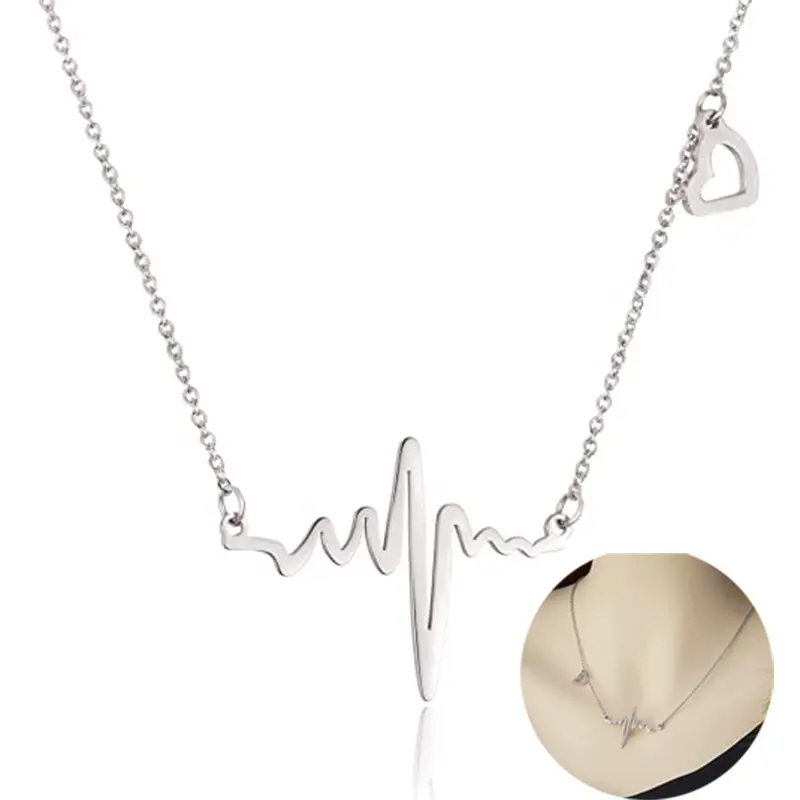 Sisslia Fashion Rvs Roségoud Hart Beat Wave Hanger Ketting Charme Elektrocardiogram Golfketting Voor Vrouwen