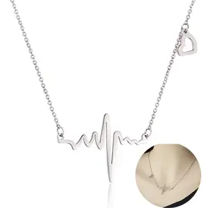 SISSLIA Fashion Stainless Steel Rose Gold Heart Beat Wave Pendant Necklace Charm Electrocardiogram Wave Necklace For Women