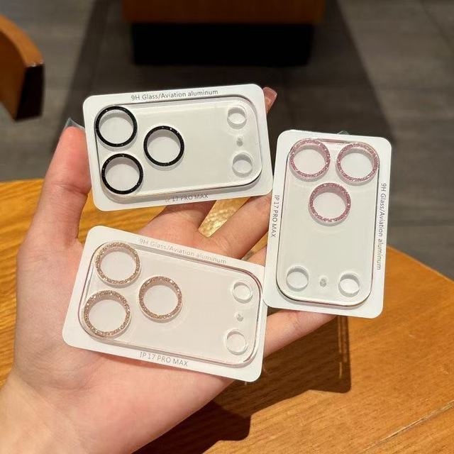 Luxury Integrated Glitter Transparent Plant Camera Lens Tempered Glass Protectors for Iphone 17 Pro Max 17 Pro 17 Air