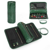 Sac de voyage multifonctionnel en cuir PU imitation crocodile pour ranger les bijoux, organiseur de bijoux enroulable pour boucles d'oreilles, bagues et colliers