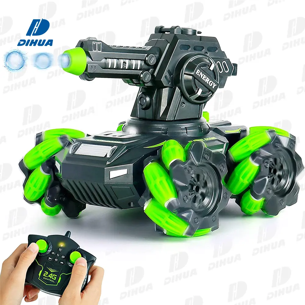 2.4Ghz RC Tank Shooting Water Bomb All Terrain Remote Control Car for Kids 180 Degree Rotating Shooting Stunt Car Programmable