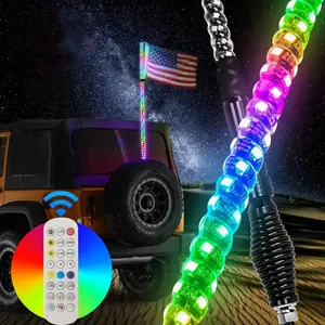 制造商柔性360螺旋RGB追逐发光二极管鞭天线3英尺发光二极管鞭灯用于全地形车越野卡车