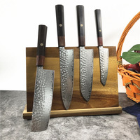Ensemble de couteaux de cuisine professionnels japonais DM23R Series, couteau à lame affûtée avec texture martelée exquise, manche en bois, lame partielle en damas