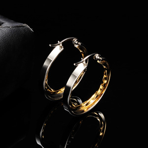 Hoop Earrings <b>28mm</b> Two-Tone Steel Gold Plated Stainless Steel Women's Fashion Jewelry Gift - Product Image 4