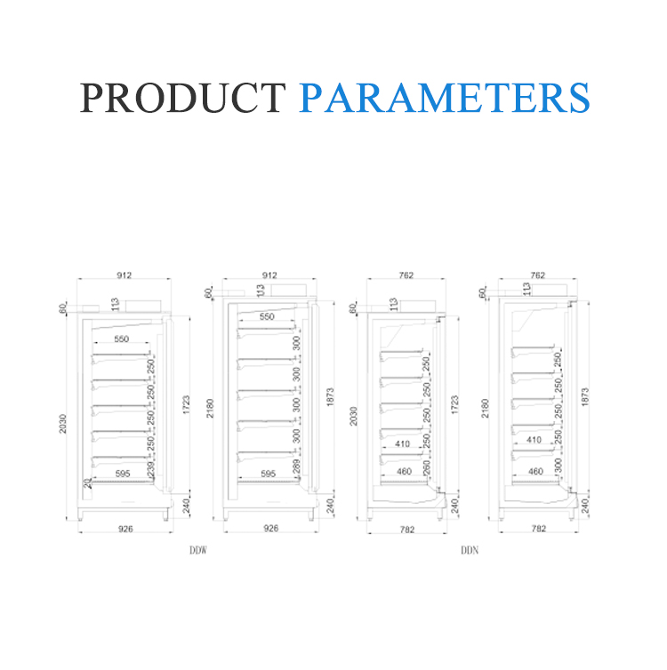 Commercial refrigerator glass door cold beverage fresh food showcase supermarket retail upright display freezer