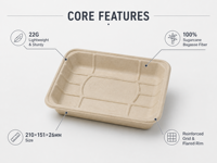 Plateau alimentaire en bagasse robuste, compostable, biodégradable, rectangulaire, à compartiments, résistant à l'eau, compatible micro-ondes et congélateur
