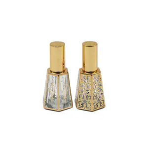 Botella decorativa dorada de diseño único, embalaje de perfume de estilo árabe Dubái, 15ml