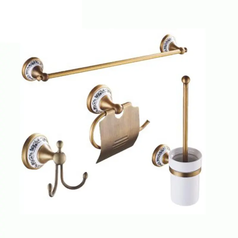 China european design wall mounted antique brass bathroom accessories sets with porcelain base
