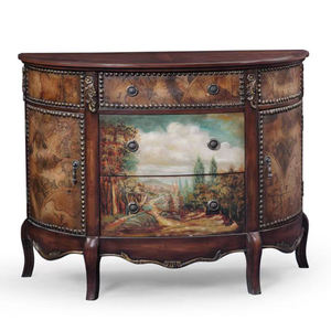 American Country Style Semi-Circular Entryway <b>Cabinet</b> Mediterranean <b>Vintage</b> Painted Stone Storage Sideboard Living Room - Product Image 4