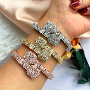 armbanden 10k ons goud Suppliers-Hip Hop Sieraden Vergulde Diamanten Armband Iced Out Zirconia Armband Sieraden Miami Baguette Armbanden Armband Voor Vrouwen