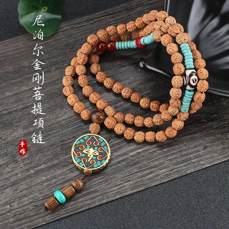 Collier de prière classique tibétain pour femmes, perles Rudraksha de méditation, bijou de guérison, pendentif OM du népal,