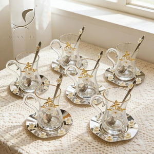 Nuovo Arrivo 2026: Set di Tazze da Tè Turche QIAN HU di Lusso Leggero con Bordo Dorato, Tazze in Vetro per Espresso e Caffè per 6 Persone - Product Image 1