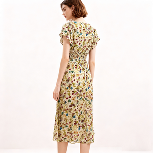 <span class=keywords><strong>2025</strong></span> mới của phụ nữ mùa hè v-cổ voan hoa Ngắn Tay Áo midi eo Tie phong cách ngọt ngào - Product Image 3