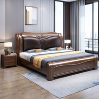 Lit double en bois massif au design moderne, prix de gros abordable, nouveaux modèles avec cadre standard