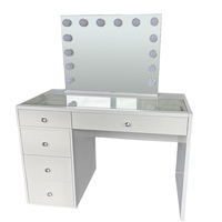 Meilleure Vente Coiffeuse Moderne Blanche à 5 Tiroirs avec Panneau Miroir LED, Mignonne Coiffeuse de Maquillage pour Chambre, Style Bois avec Rangement
