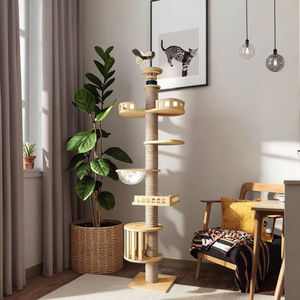 شجرة قطط قطيفة خشبية حديثة من touttian قطة كبيرة مع مساحة كرتونية فعالة عش قطط من السيزال مباشرة من المصنع - Product Image 4