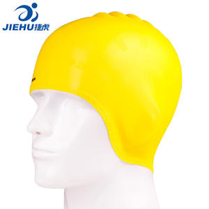 หมวกว่ายน้ำซิลิโคนเจียหูสำหรับผู้ใหญ่ ป้องกันหู ยืดหยุ่น สวมใส่สบาย สีพื้น น้ำเงิน ชมพู ดำ เงิน สำหรับว่ายน้ำและกิจกรรมทางน้ำ - Product Image 3