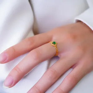 Desain Terbaru 2022 Bentuk Awan Keberuntungan Vintage Zamrud Batu Hijau Mode Perhiasan Cincin Hadiah Cincin