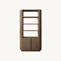 Armoire de rangement haute élégante et moderne en chêne clair cannelé à 2 portes avec étagères ouvertes, bords arrondis et base sur socle pour salon, personnalisable OEM