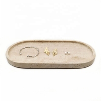 Stonekocc 30x16x2cm Beige Travertin Servant Ellipse Plateau Marbre Pierre Salle De Bains Vanité Plateau Ovale pour Cuisine Maison Vaisselle