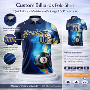 Camiseta Polo Deportiva de Manga Corta, Diseño Suave, Premium, Ligera, de Secado Rápido, Absorbe la Humedad, Protección UV, Personalizada para Billar - Product Image 3