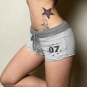 Shorts décontractés pour femmes, imprimé lettres, rayés, avec cordon de serrage, taille élastique, style streetwear Y2K, été - Product Image 2