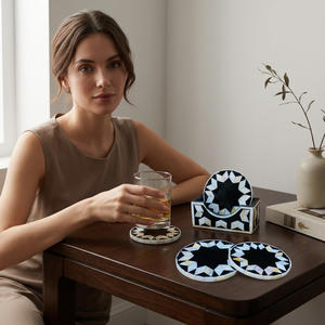 Sous-verres classiques incrustés de nacre, élégants et luxueux, pour tasses à thé, mugs et verres, design haut de gamme, pour une table raffinée, écologiques et faits à la main - Product Image 1