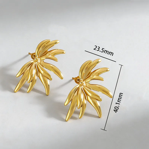 Boucles d'oreilles asymétriques élégantes en forme de tournesol pour femmes, avec placage doré PVD, acier inoxydable 304, bijoux tendance - Product Image 6