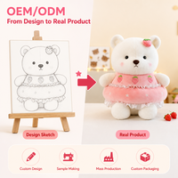Ours en peluche fraise avec robe à volants rose, ours en peluche blanc en robe fraise brodée pour cadeau