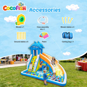 Scivolo d'Acqua Gonfiabile CocoFish Oxford, Castello Gonfiabile per Bambini con Parete da Arrampicata e Pistola ad Acqua - Product Image 4