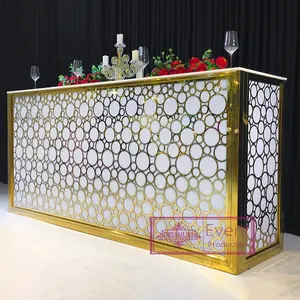 Bruiloft Club Meubels Rechthoek Goud Metalen Frame Wit Acryl Licht Mobiele Bar Teller Tafel Led Cocktails Bars