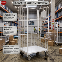 Chariot de manutention logistique en acier blanc robuste à 3 côtés avec base solide pour la distribution en grande quantité