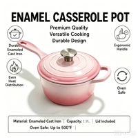 Casserole miniature de 19 cm avec couvercle, homologuée LFGB et FDA, pot à lait, compatible four et induction, logo personnalisé OEM, ustensile de cuisine en fonte émaillée