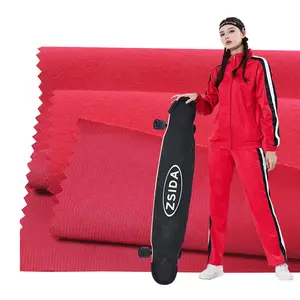 Athletic styling bright red 200gsm velour fabric rolls tricot tracksuit fabric for high quality cheap tracksuits sport wear