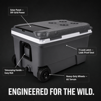 Glacière solaire de luxe sur roulettes Fieldbar, vente en gros d'usine, avec 4 porte-gobelets et verrouillage sécurisé, portable
