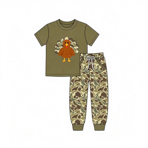 Thanksgiving <b>Turkey</b> Applique Kids Matching Outfits Short Sleeve T-Shirt with Jogger Pants Boys Girls Autumn Wear - Product Image 3