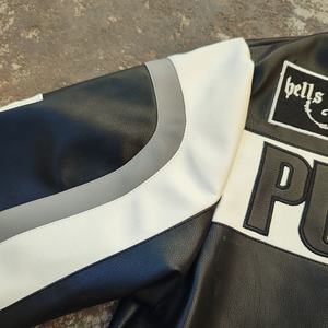 Blouson de moto en cuir de course coupe-vent écologique sur mesure avec motif de lettres, logo vintage, service OEM pour hommes - Product Image 5