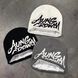 <span class=keywords><strong>Bonnet</strong></span> personnalisé doublé en satin de soie, style Y2K, tricoté jacquard, <span class=keywords><strong>bonnet</strong></span> d'hiver, casquette ajustée - Product Image 1