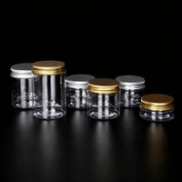 Pot scellé en PET 250 ml, bouteille à large ouverture, récipient transparent pour thé, miel, tisanes, emballage alimentaire, couvercle doré, col en aluminium