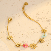 Accessoires pour femmes, bracelet en acier inoxydable fait à la main, tressé, perlé, bijoux floraux pour filles, bijoux d'amitié