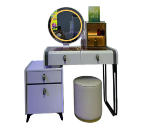Bureau de toilette moderne éco-responsable avec <span class=keywords><strong>miroir</strong></span> <span class=keywords><strong>LED</strong></span> intégré et tiroirs de rangement en MDF durable pour l'hôtellerie - Product Image 1