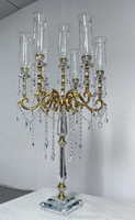 Bougeoir en cristal de verre transparent à 7 bras, 56*110cm, de haute qualité, luxe léger, en métal doré, pour centre de table de mariage