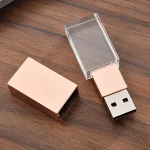 Unidad flash usb de cristal con logotipo personalizado, unidad flash usb transparente de 64gb, color oro rosa 3,0 k9